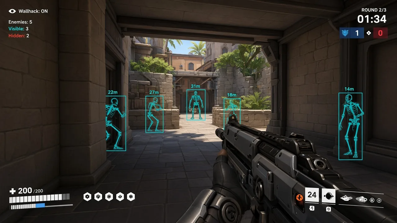 Overwatch 2 wallhack skeleton ESP through cover